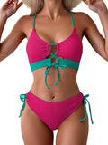 B2prity Women's Color Block Lace Up Bikini Set - Flattering Tie Side
