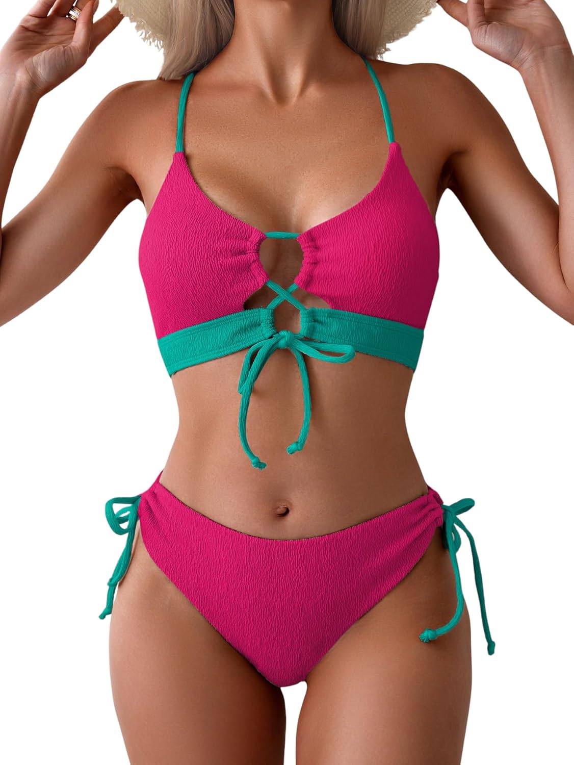 B2prity Women's Sexy Bikini Set with Lace Up and Color Block Design