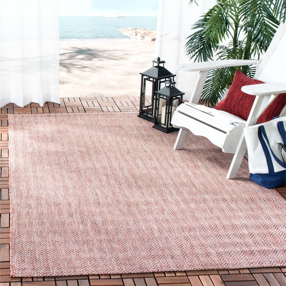 SAFAVIEH Courtyard Collection Red/Beige Indoor Outdoor Rug