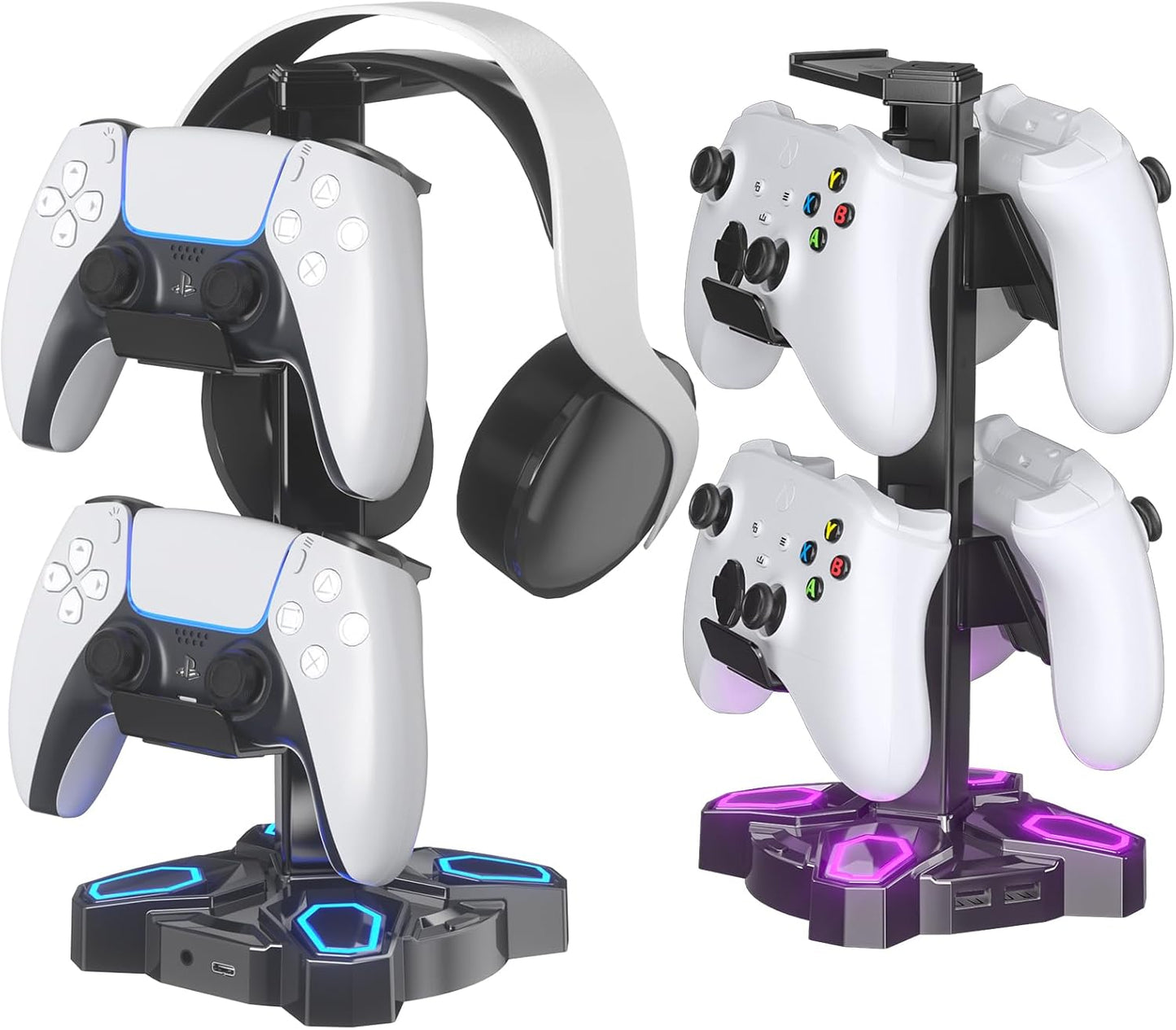 Rotatable Gaming Headset Stand - USB Ports & Earphone Hanger