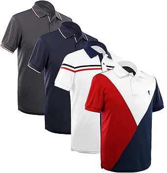Mens Striped Short Sleeve Polo Shirts 4 Pack - Comfortable Fit