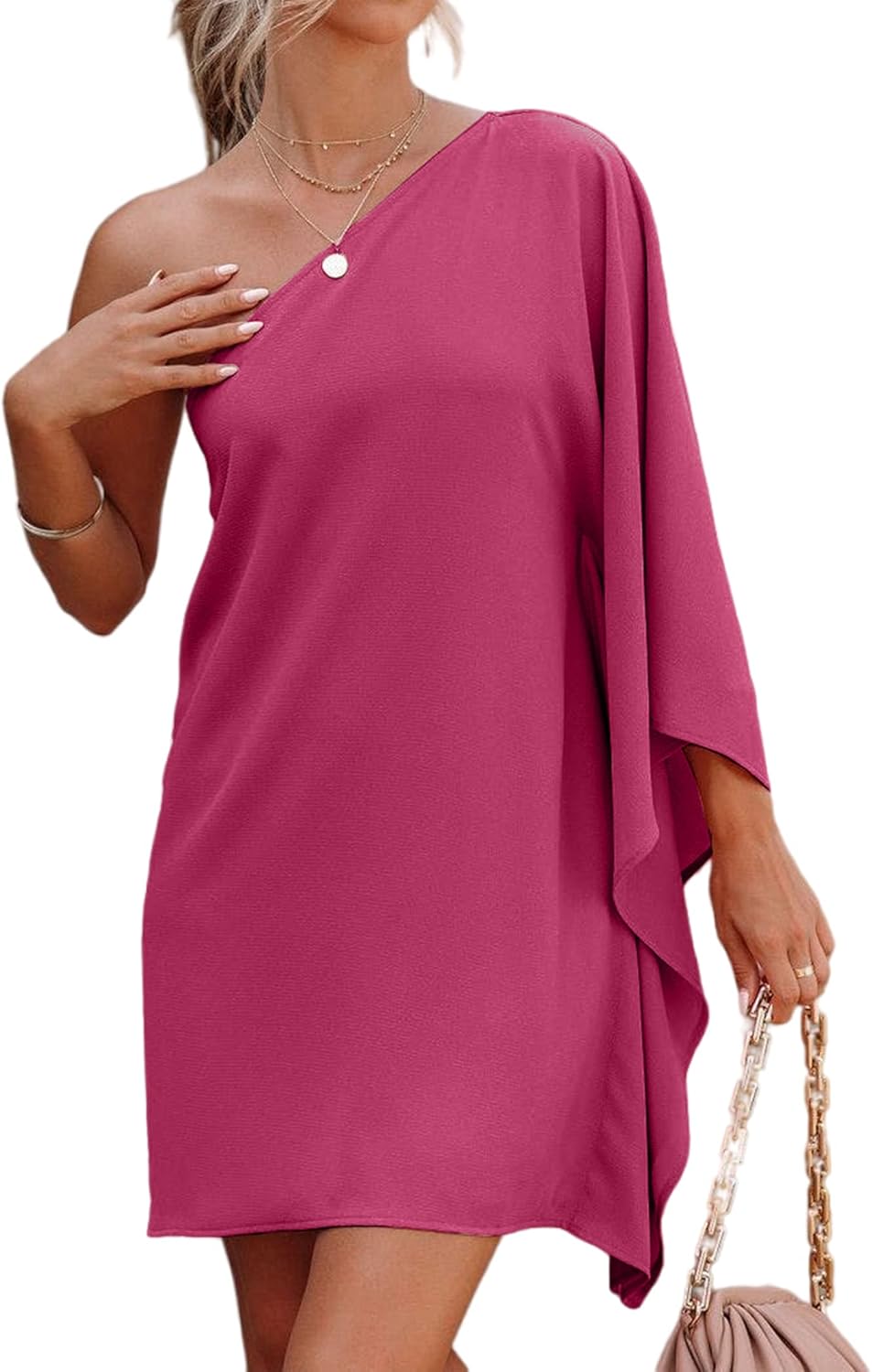 Stylish One Shoulder Batwing Sleeve Dress for Summer Parties