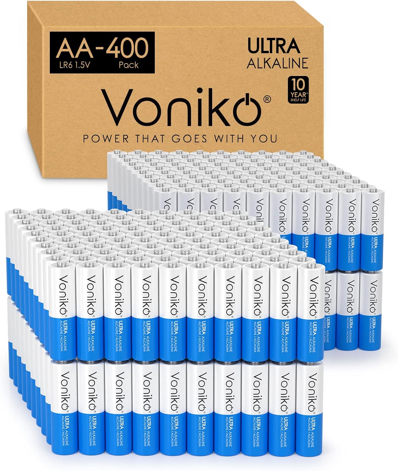 Voniko Premium Grade AA Batteries - Ultra Long-Lasting 400 Pack