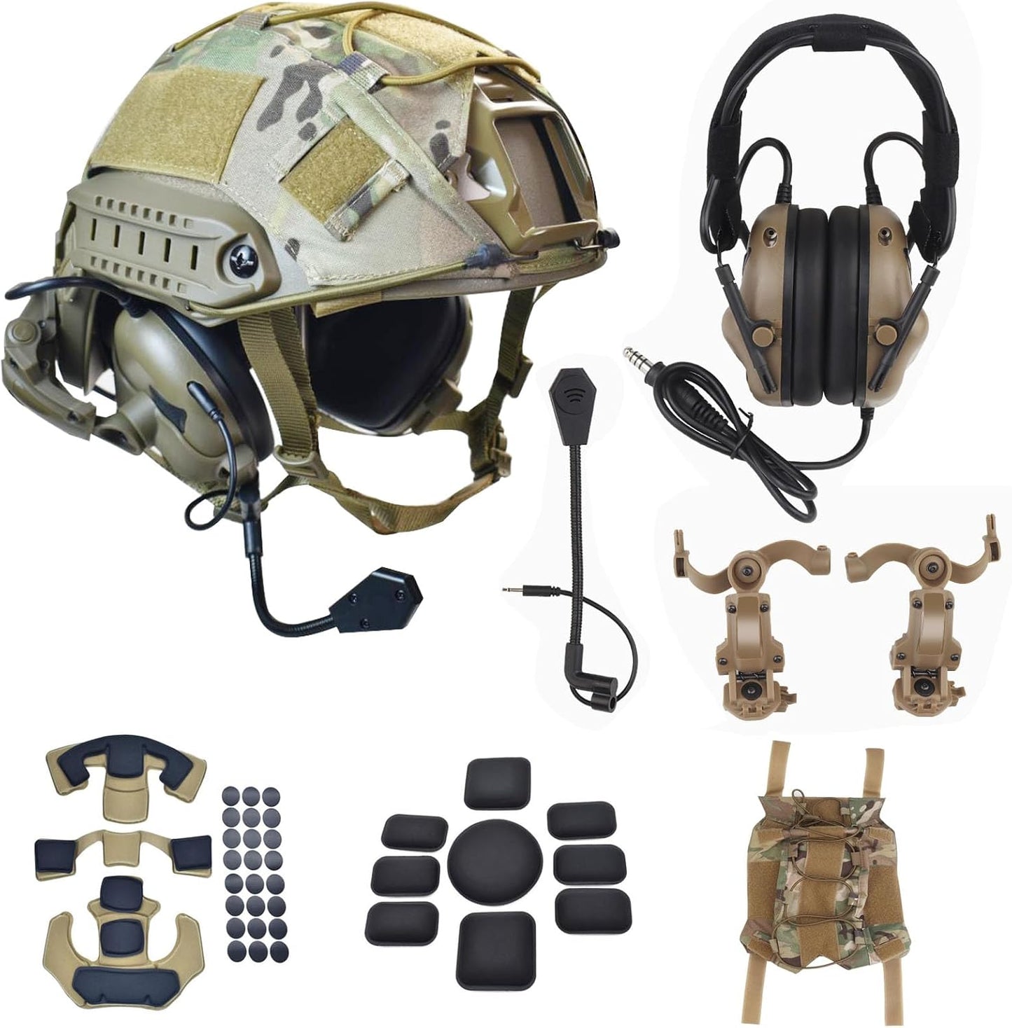 Tactical Fast Helmet Set with Noise Cancelling Headset: Ideal for Adults & Teens