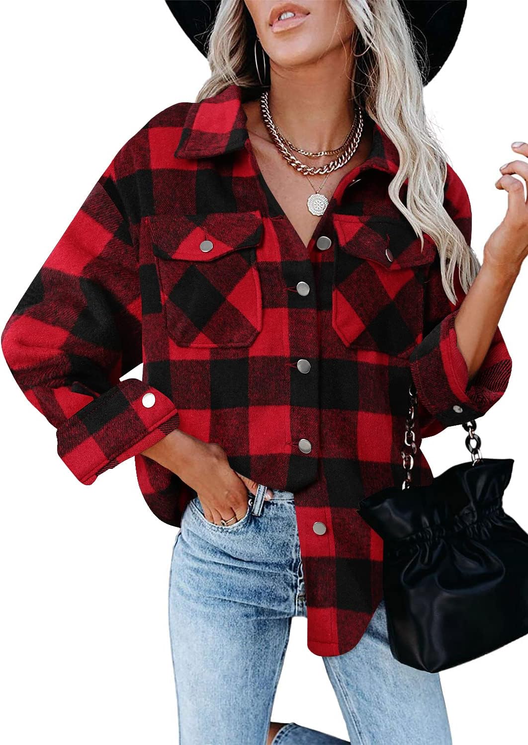Magritta Womens Long Sleeve V Neck Button Down Blouses with Pockets