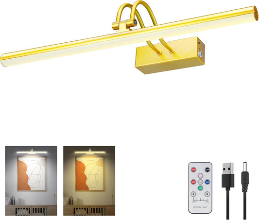 20in Brass Picture Light with Remote Control for Art Display