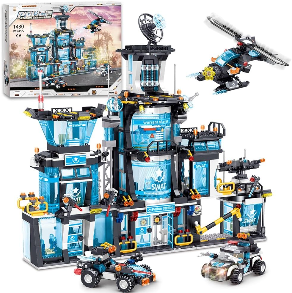 MindBox City Police Station Building Set with Police Car & Helicopter
