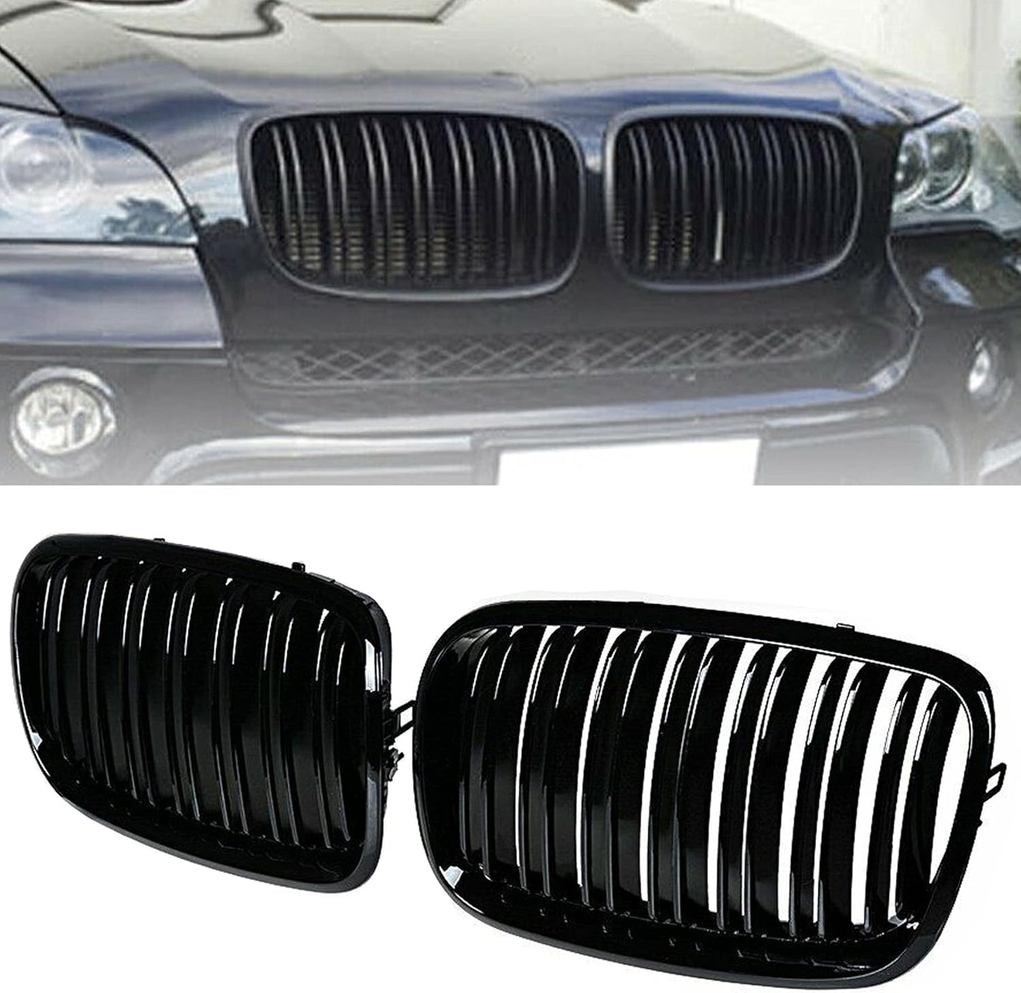 Front Bumper Kidney Grille Glossy Black for BMW X5 E70 X6 E71
