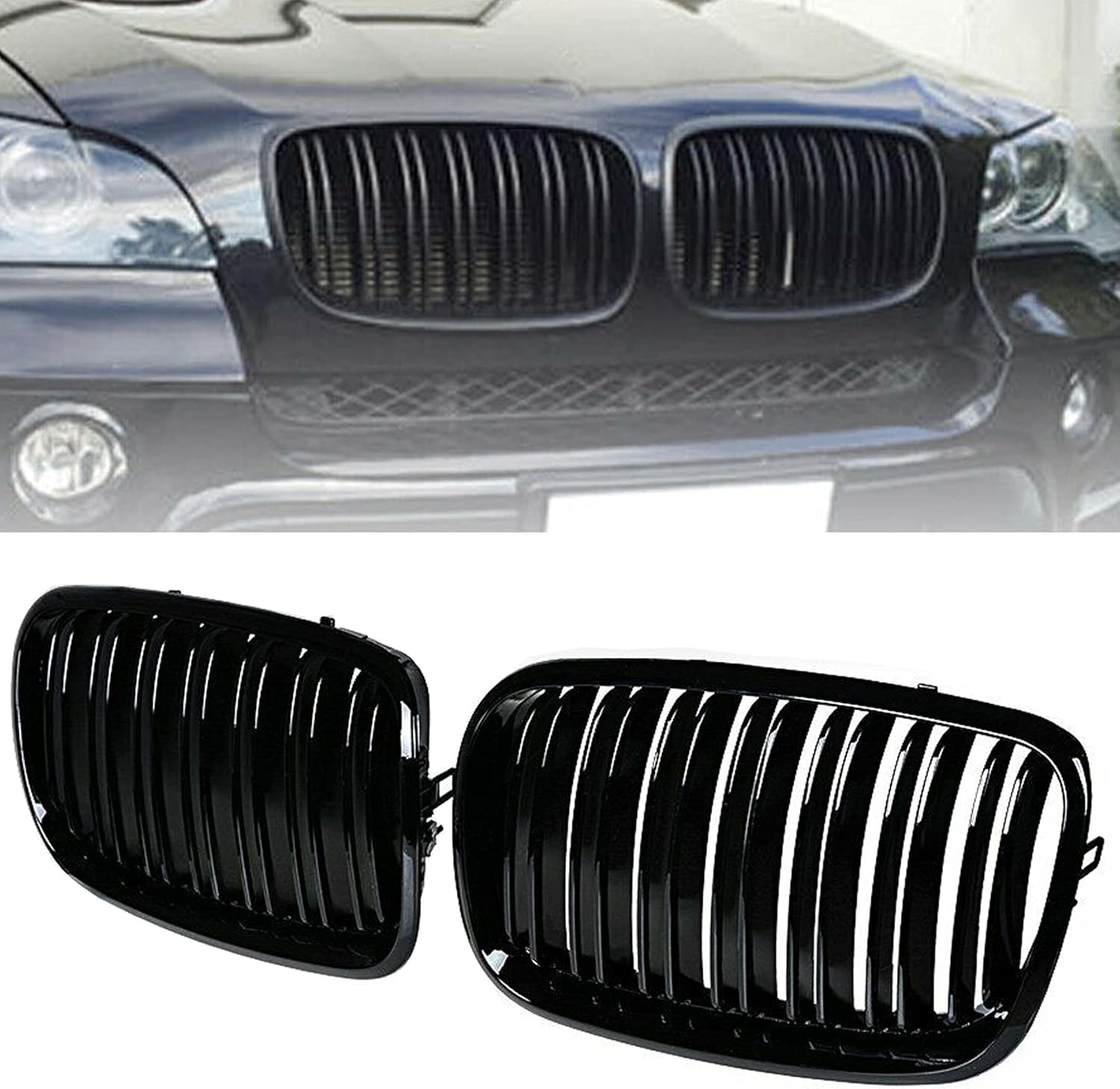 Front Bumper Kidney Grille Glossy Black for BMW X5 E70 X6 E71