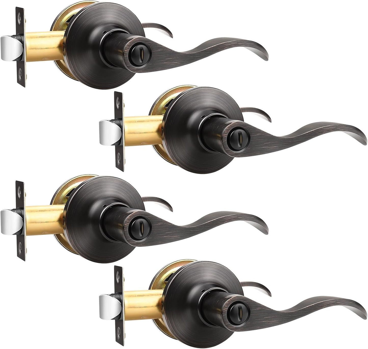 GOBEKOR Privacy Door Levers - Keyless Bronze Handles for Rooms