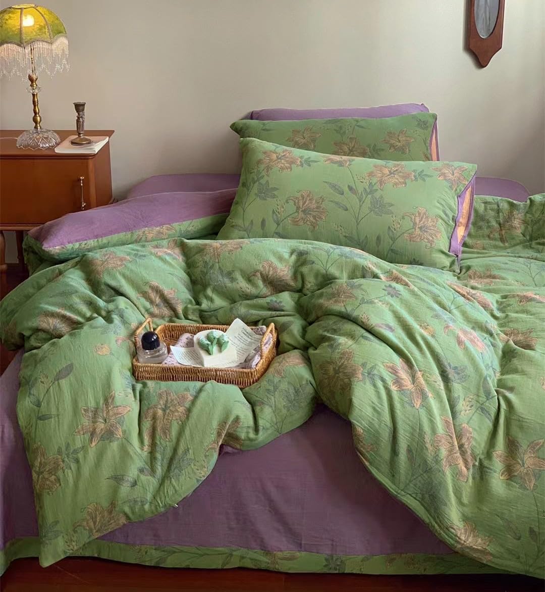 VM VOUGEMARKET Retro Flower Duvet Cover Set for King Size Beds