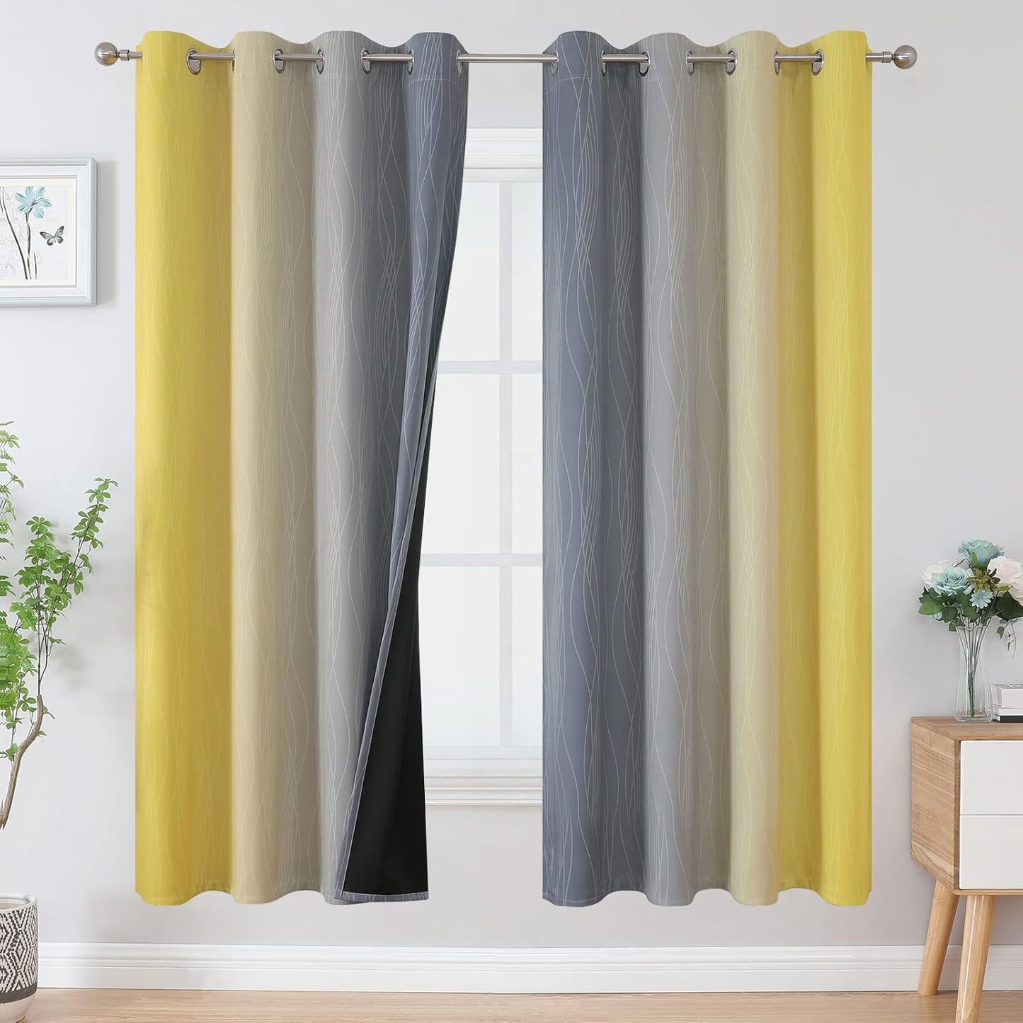 Ombre Grey and Yellow Blackout Curtains for Modern Living Spaces