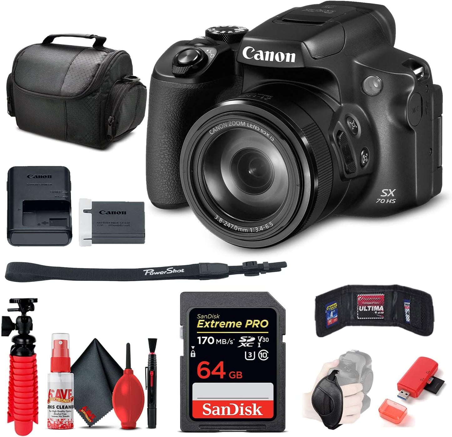 Canon PowerShot SX70 HS Digital Camera with 64GB Bundle Kit
