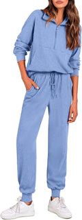 PRETTYGARDEN Women's 2-Piece Lounge Set - Ribbed Half-Zip Tracksuit