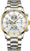 CRRJU Men's Stainless Steel Chronograph Watch - Classic Date Window