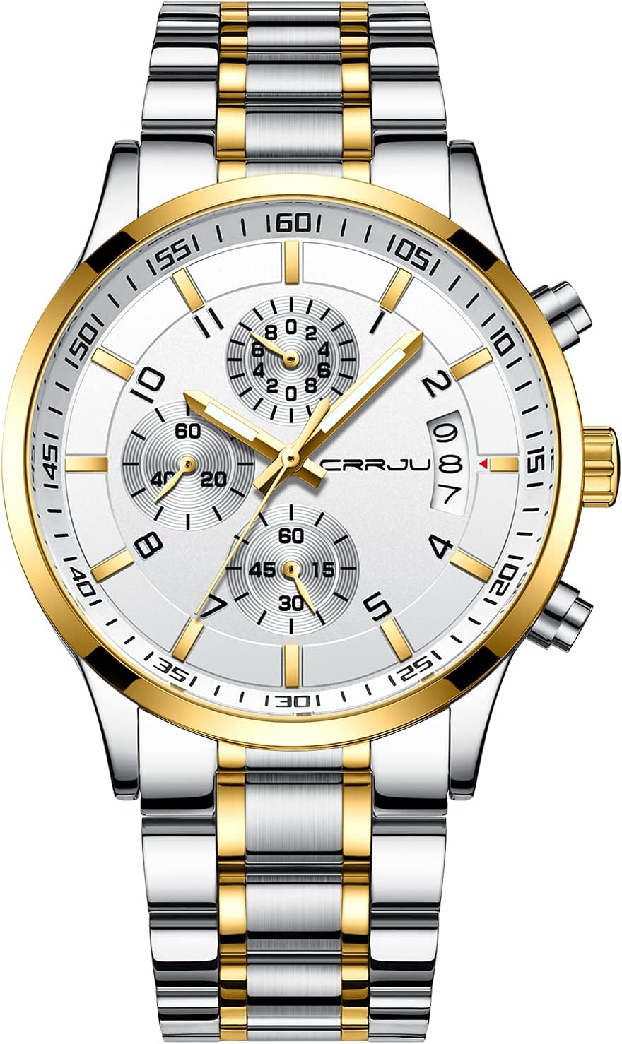 CRRJU Men's Fashion Stainless Steel Chronograph Waterproof Watch