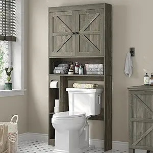 Over The Toilet Storage Cabinet with Barn Doors for Space Saving
