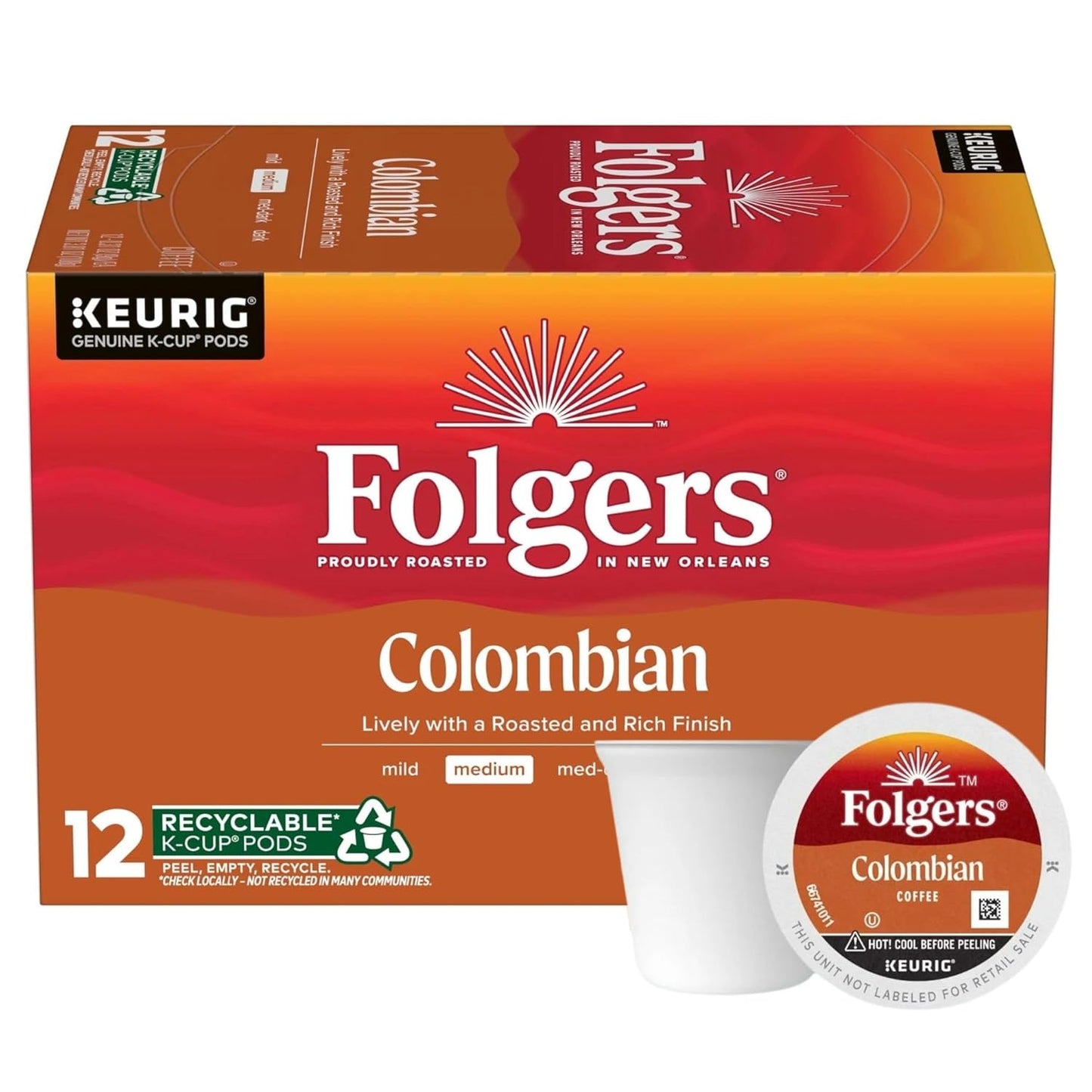 Folgers K Cups 100% Colombian Coffee for Keurig Makers, 72 Count