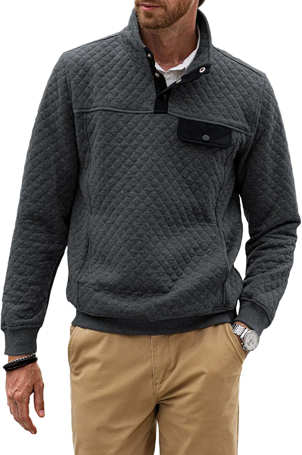 JMIERR Men's Quilted Sweatshirt for Casual Outdoor Style