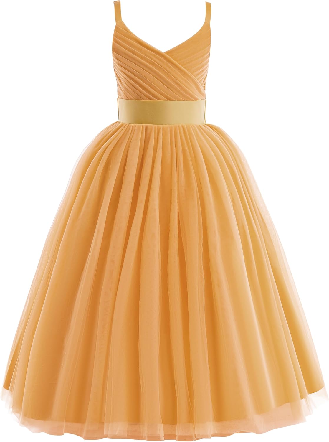 Glamulice Flower Girls Spaghetti Strap Tulle Dress for Parties