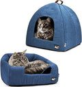Cat Bed for Indoor Cats - Premium Covered Cat Tent Bed (Large, Blue)