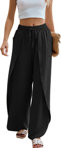 Womens Wide Leg Summer Pants with Side Split - Flowy High Waisted