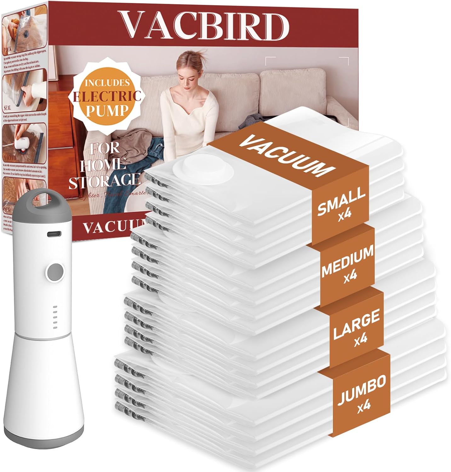 Vacuum Seal Bags for Clothing - 16 Pack with Wireless Pump