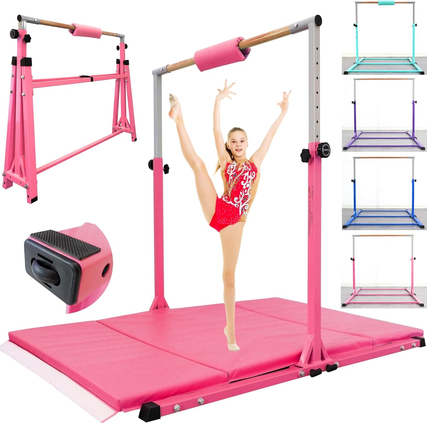 Foldable Gymnastic Bar for Kids Ages 3-20, Adjustable Height