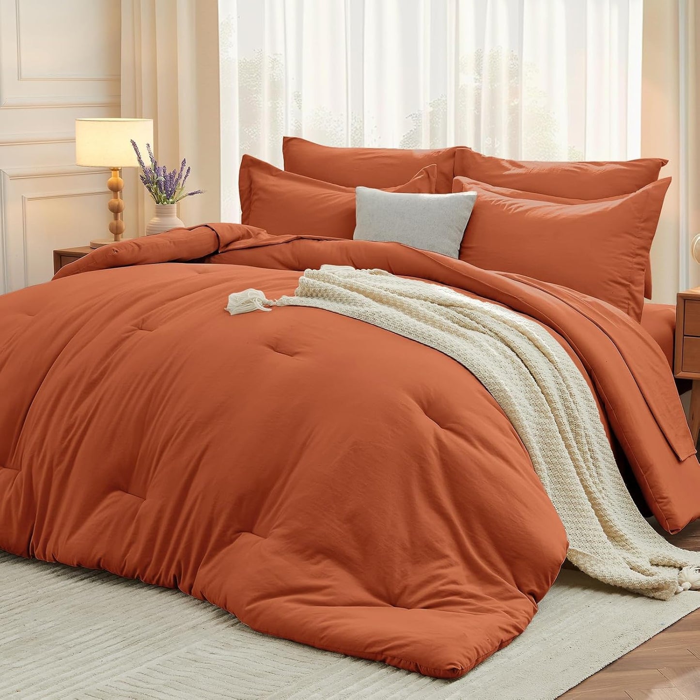 MUXHOMO 7 Pieces California King Comforter Set for Cozy Sleep