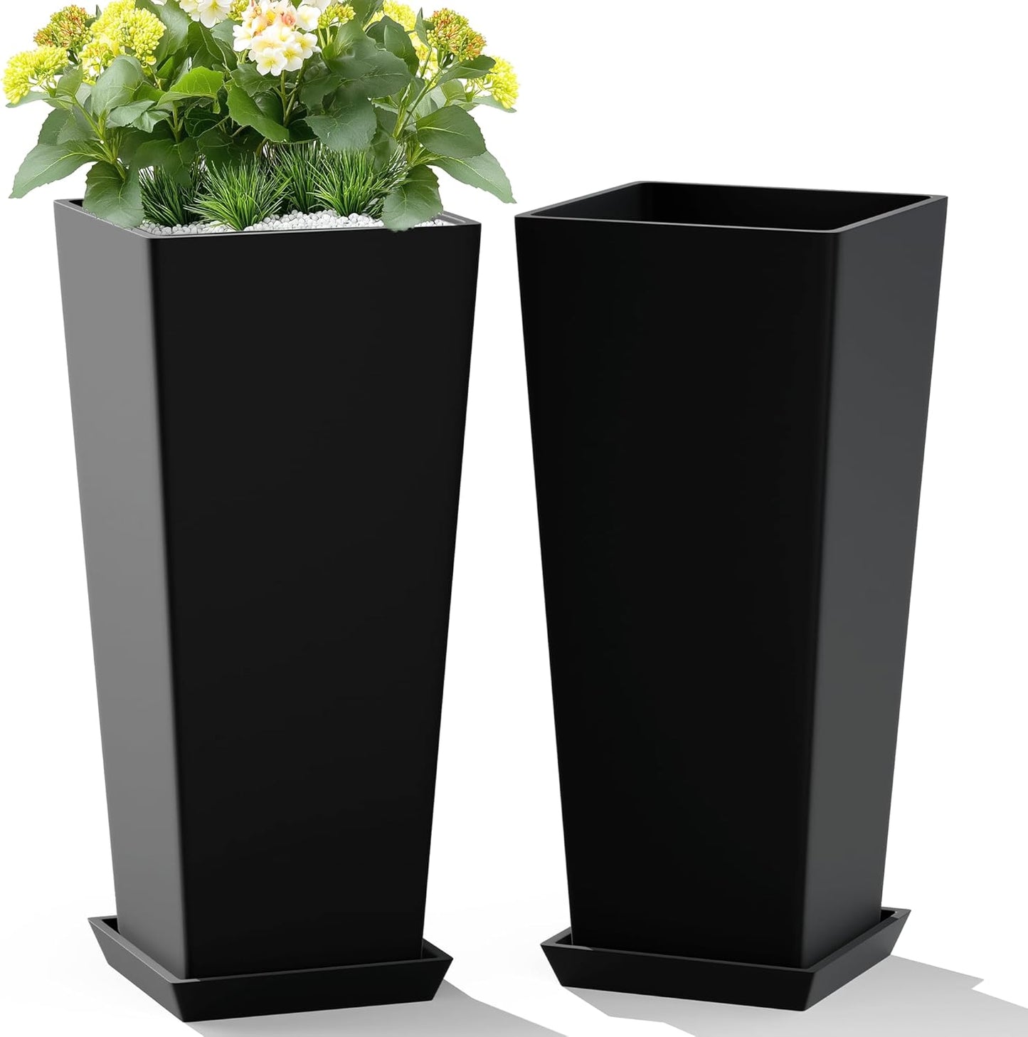 Set of 2 Large Tall Planters by TUYOHW for Indoor Outdoor