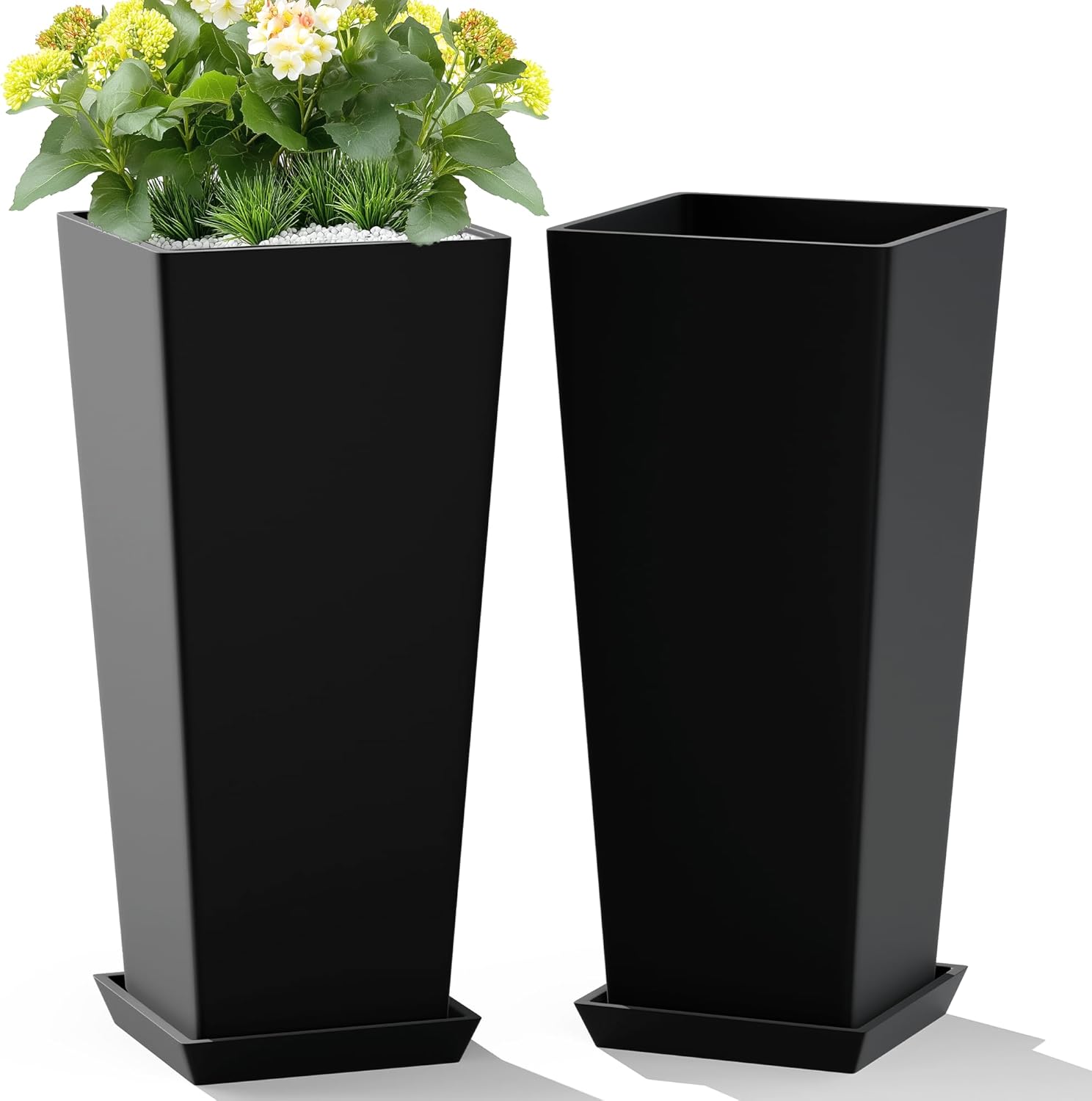 Set of 2 Large Tall Planters by TUYOHW for Indoor Outdoor