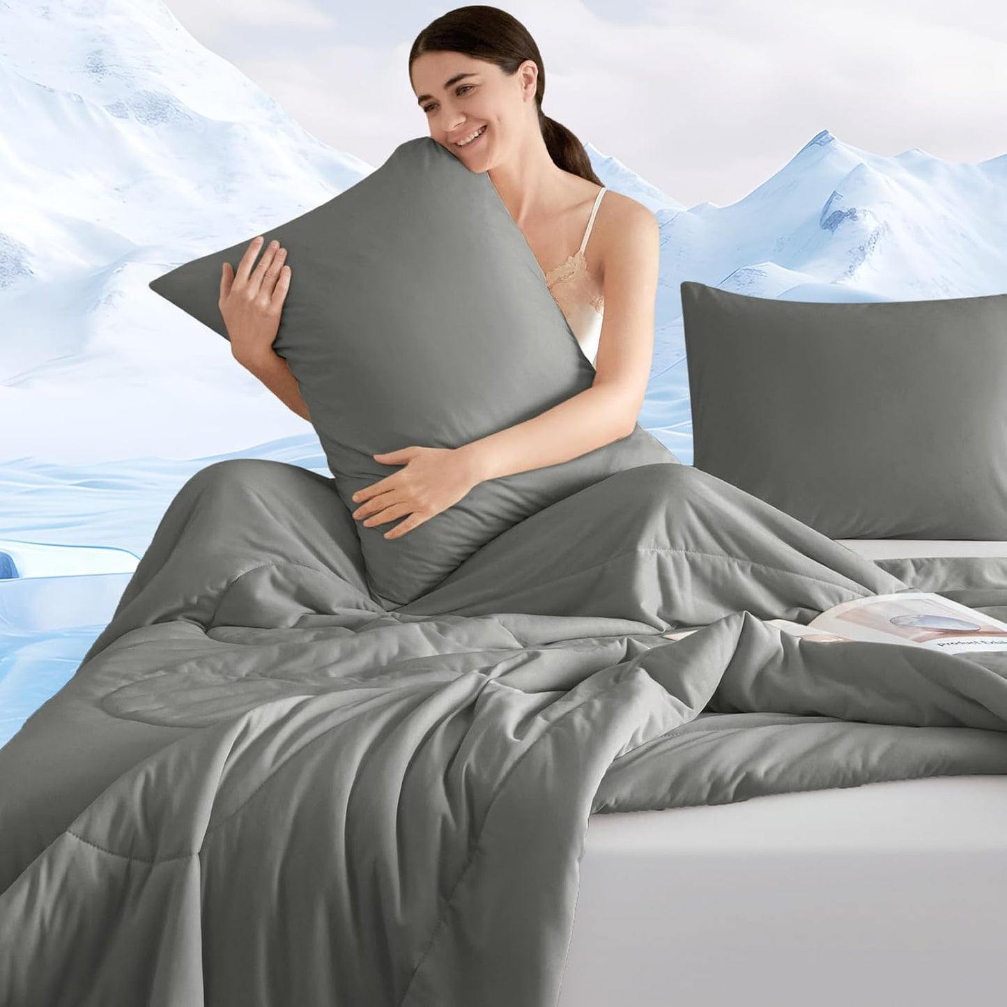 PHF Cooling Comforter Set Queen Size for Hot Sleepers, Charcoal