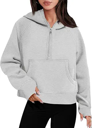 ANRABESS Women Half Zip Cropped Hoodies for Winter Style