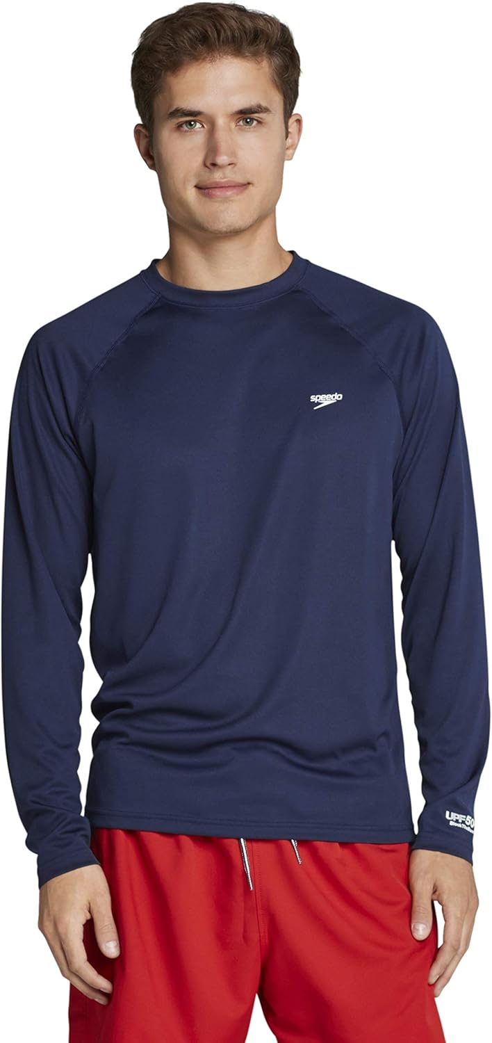 Speedo Men's UV Swim Shirt with Long Sleeves for Sun Protection