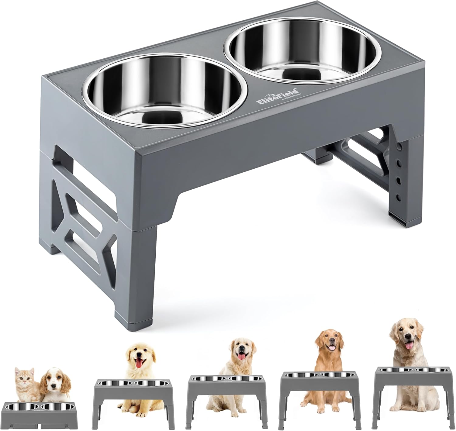 Adjustable Elevated Dog Bowls for All Sizes with 2-Year Warranty