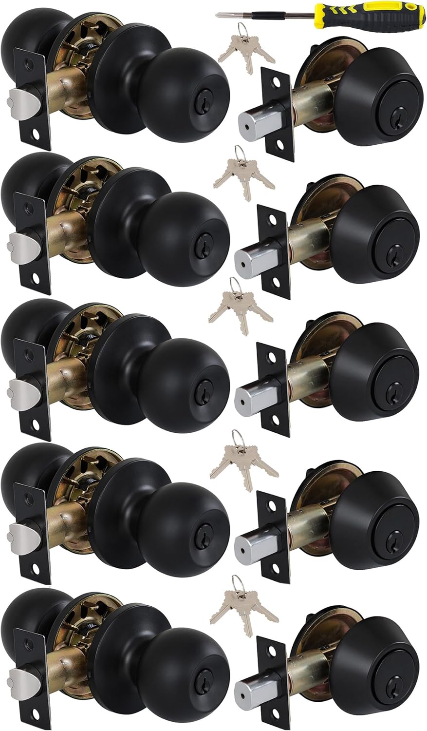 All Keyed Same Entry Door Knob and Deadbolt Combo Set in Black