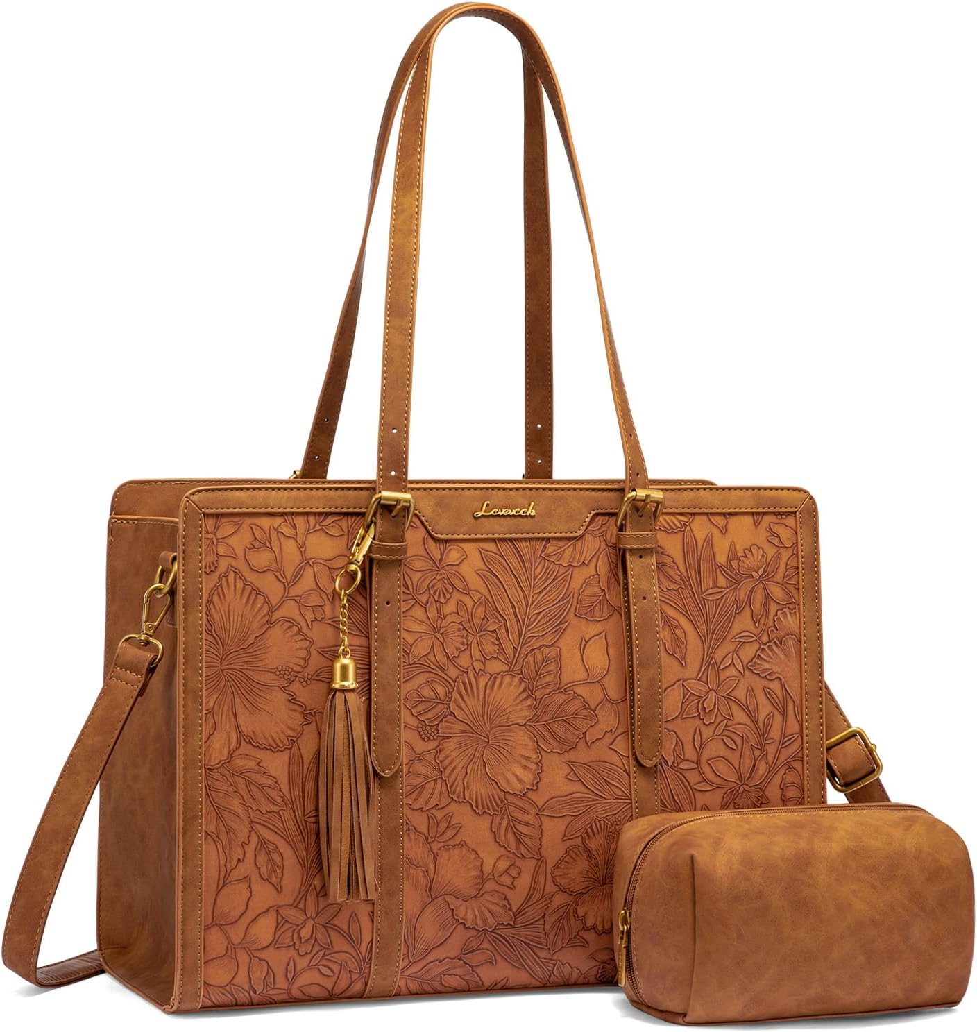 Vintage Leather Laptop Bag for Women with Clutch Purse