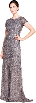 Adrianna Papell Womens Short-Sleeve All Over Sequin