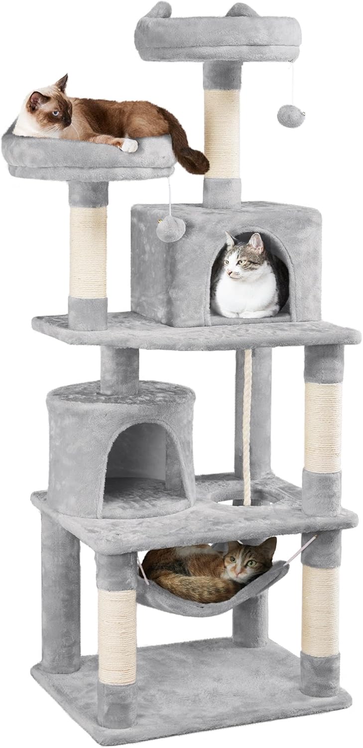 62.5in Cat Tree Tower with Hammock and Scratching Posts for Cats