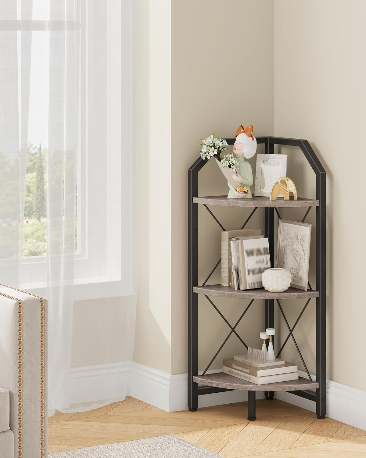 3-Tier Corner Shelf for Industrial Style Storage and Display