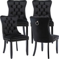 Black Velvet Dining Chairs Set of 4 - Tufted Wing Back Comfort