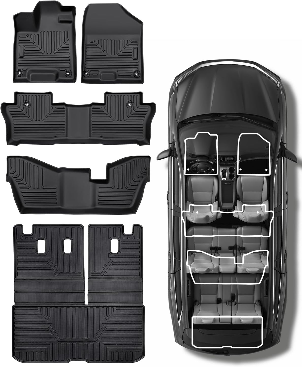 Custom Floor Mats for Honda Pilot 2016-2022 8 Seats, All Weather