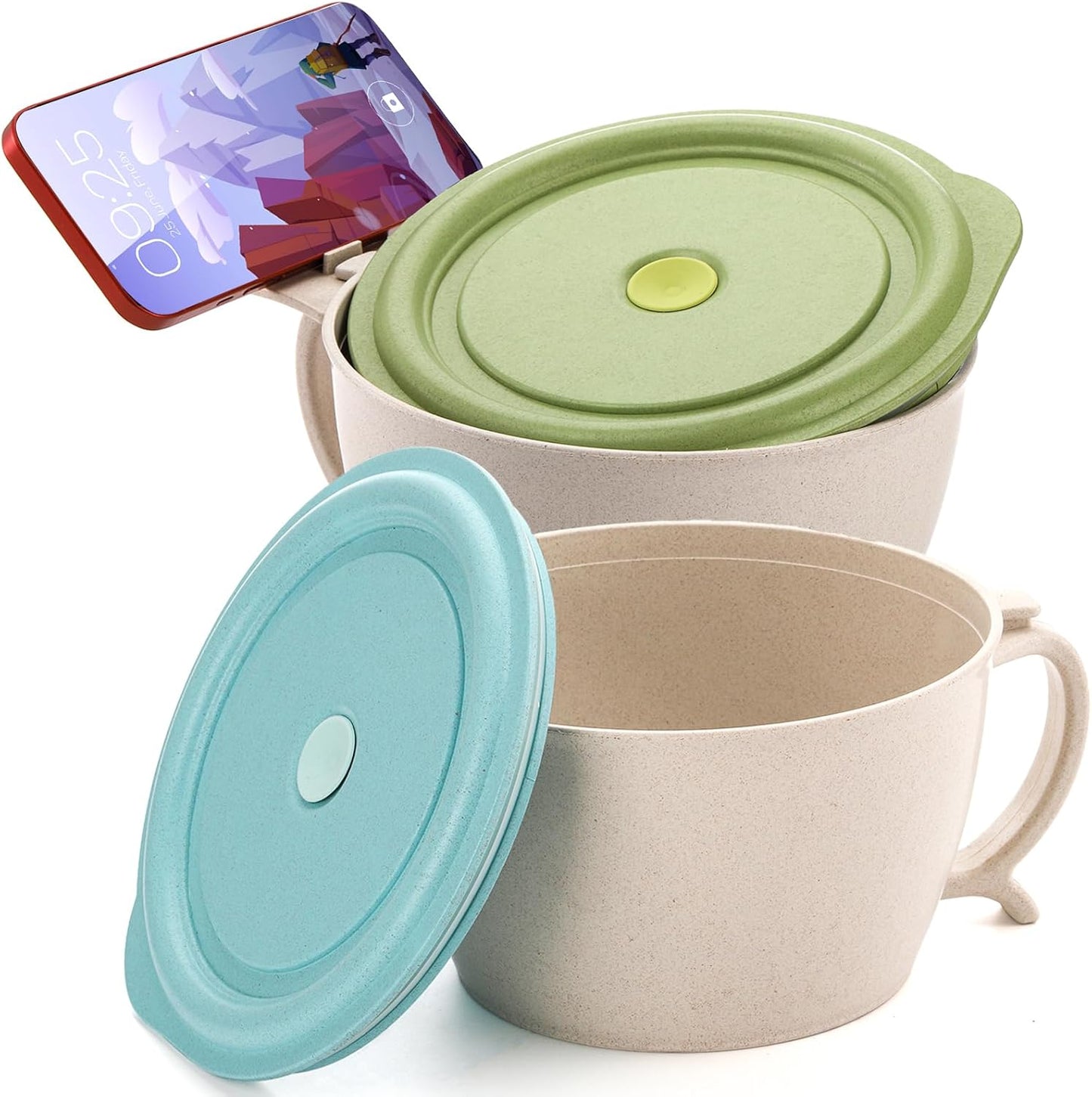 SOUJOY 2 Pack Large Noodle Bowls - Microwave Safe with Phone Holder