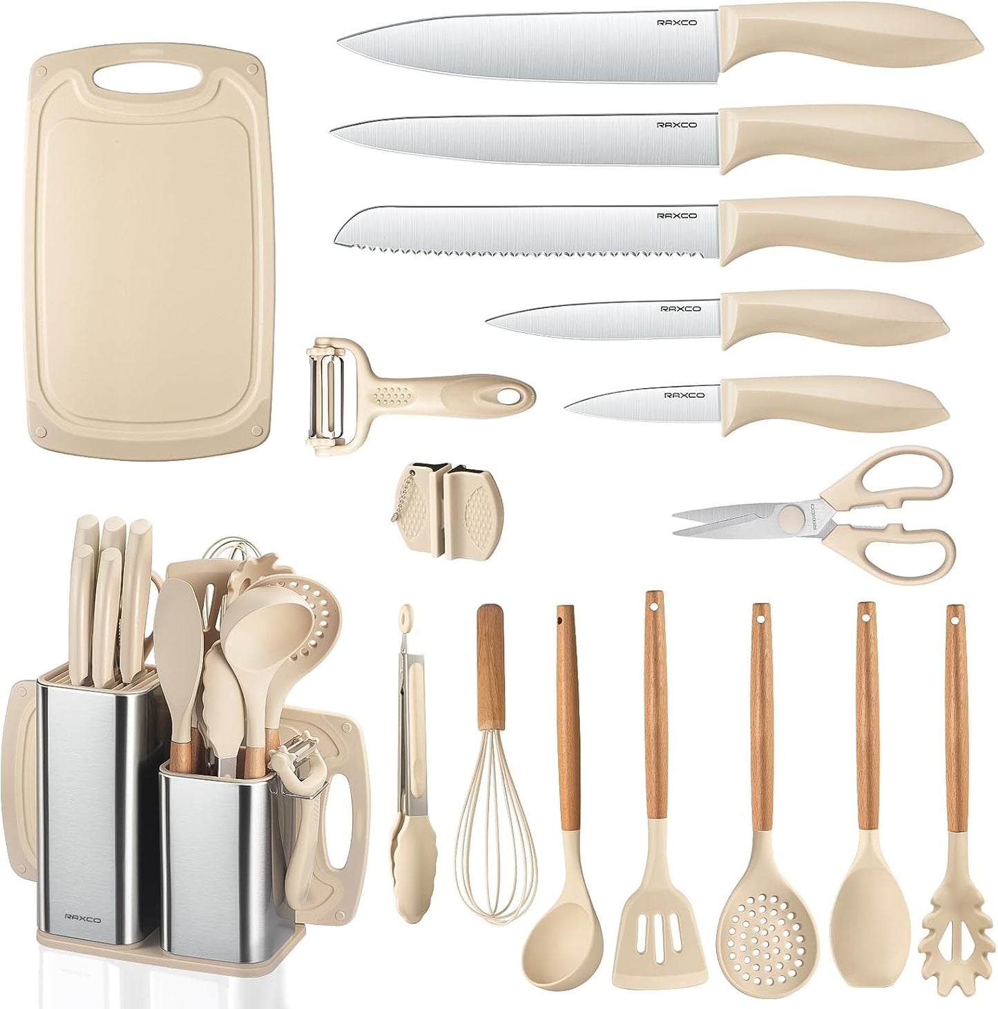 RAXCO Kitchen Set: 18-Piece Silicone Utensils & Knives