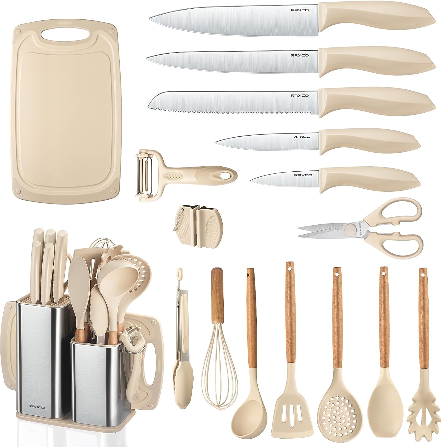 RAXCO Kitchen Set: 18-Piece Silicone Utensils & Knives