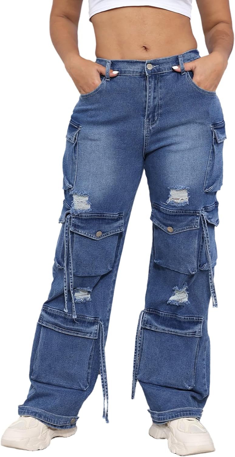 ThusFar Women's High Waist Baggy Jeans for Trendy Streetwear