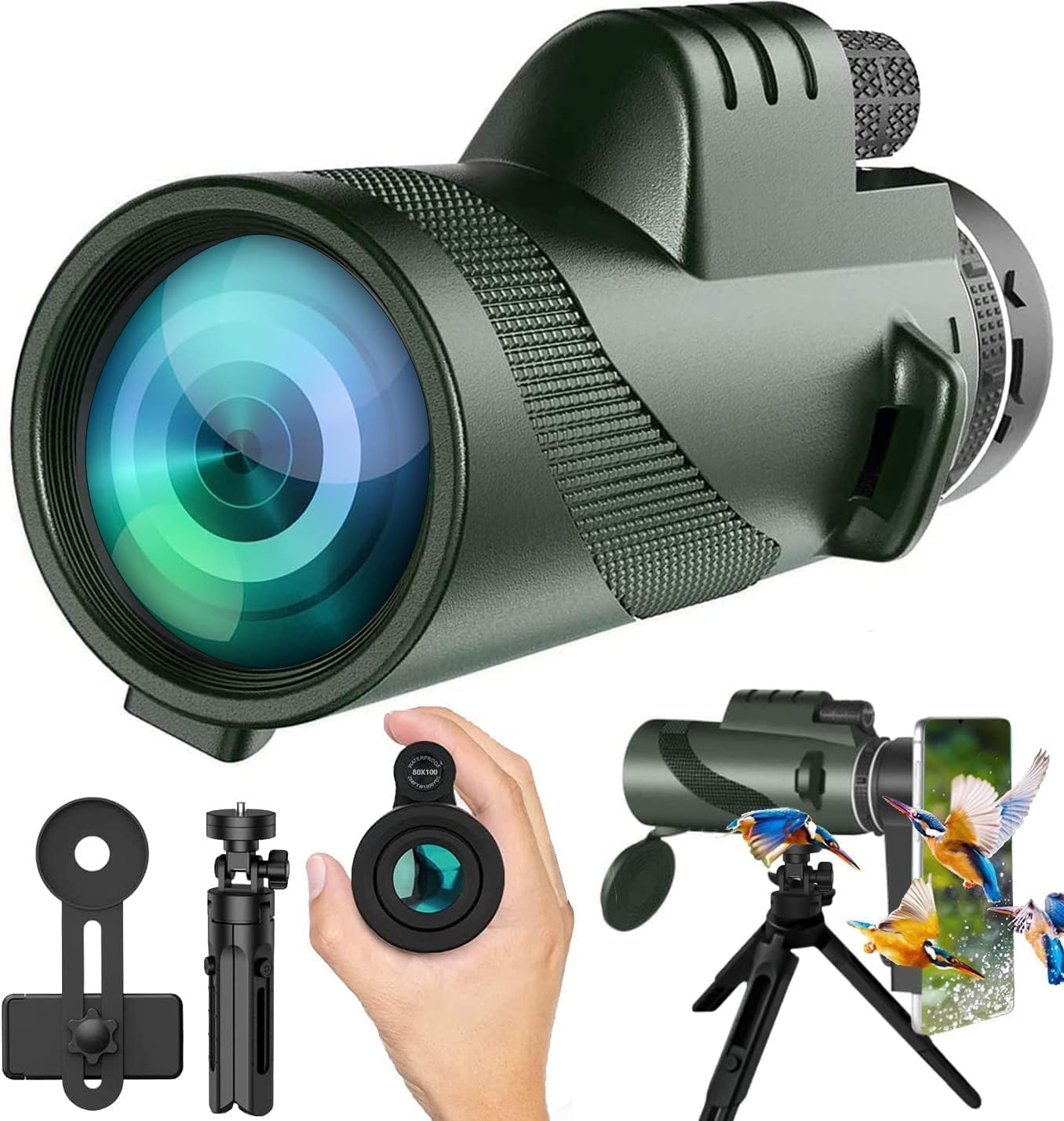 80x100 High Powered Monocular for Bird Watching and Hiking