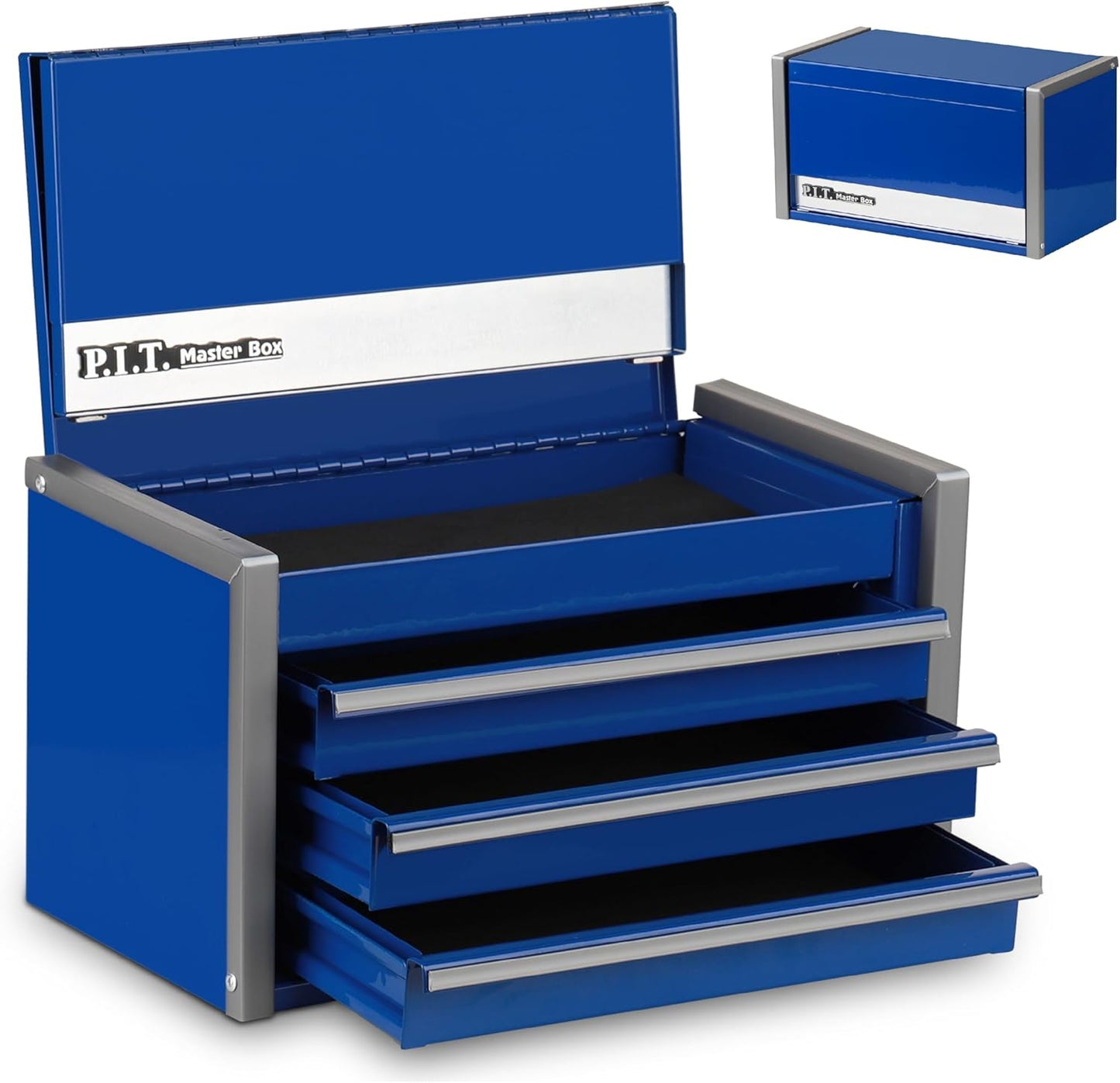P.I.T. Mini Blue Tool Box - Portable 3 Drawer Steel Organizer