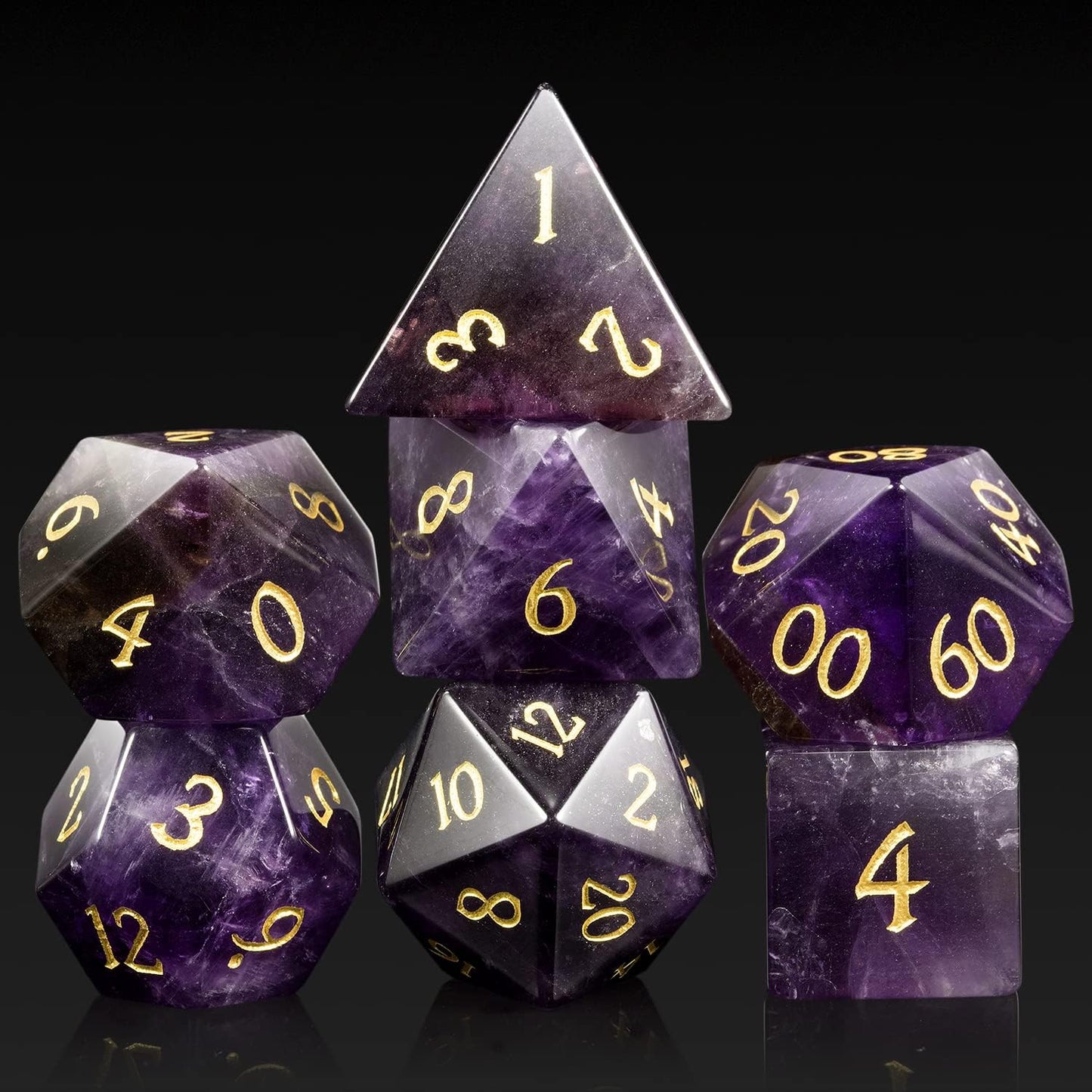 DNDND Amethyst Crystal DND Dice Set with Gift Case for Gaming