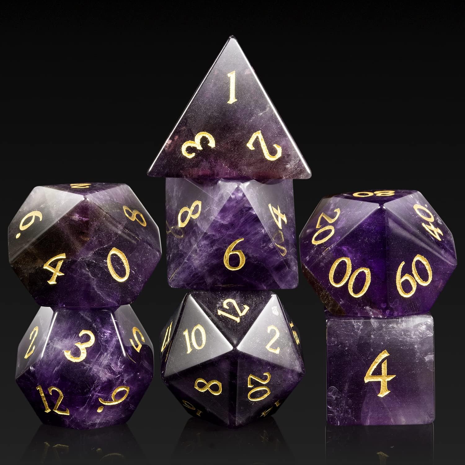 DNDND Amethyst Crystal DND Dice Set with Gift Case for Gaming